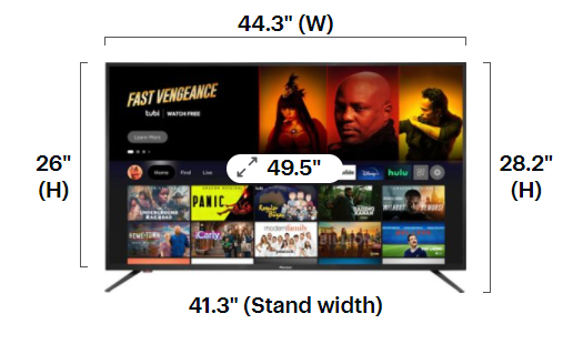 Pioneer TV 4K specs: screen dimensions and stand measurements